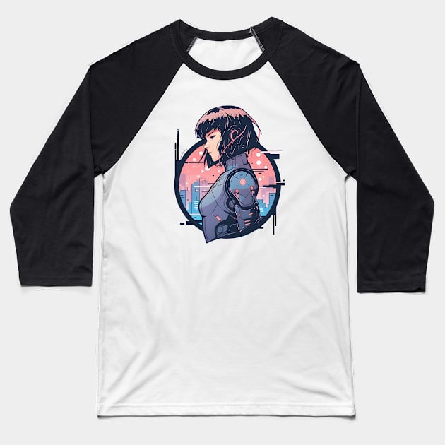 Cybernetic Journeys: Ghost in the Shell Aesthetics, Techno-Thriller Manga, and Mind-Bending Cyber Warfare Art Baseball T-Shirt by insaneLEDP